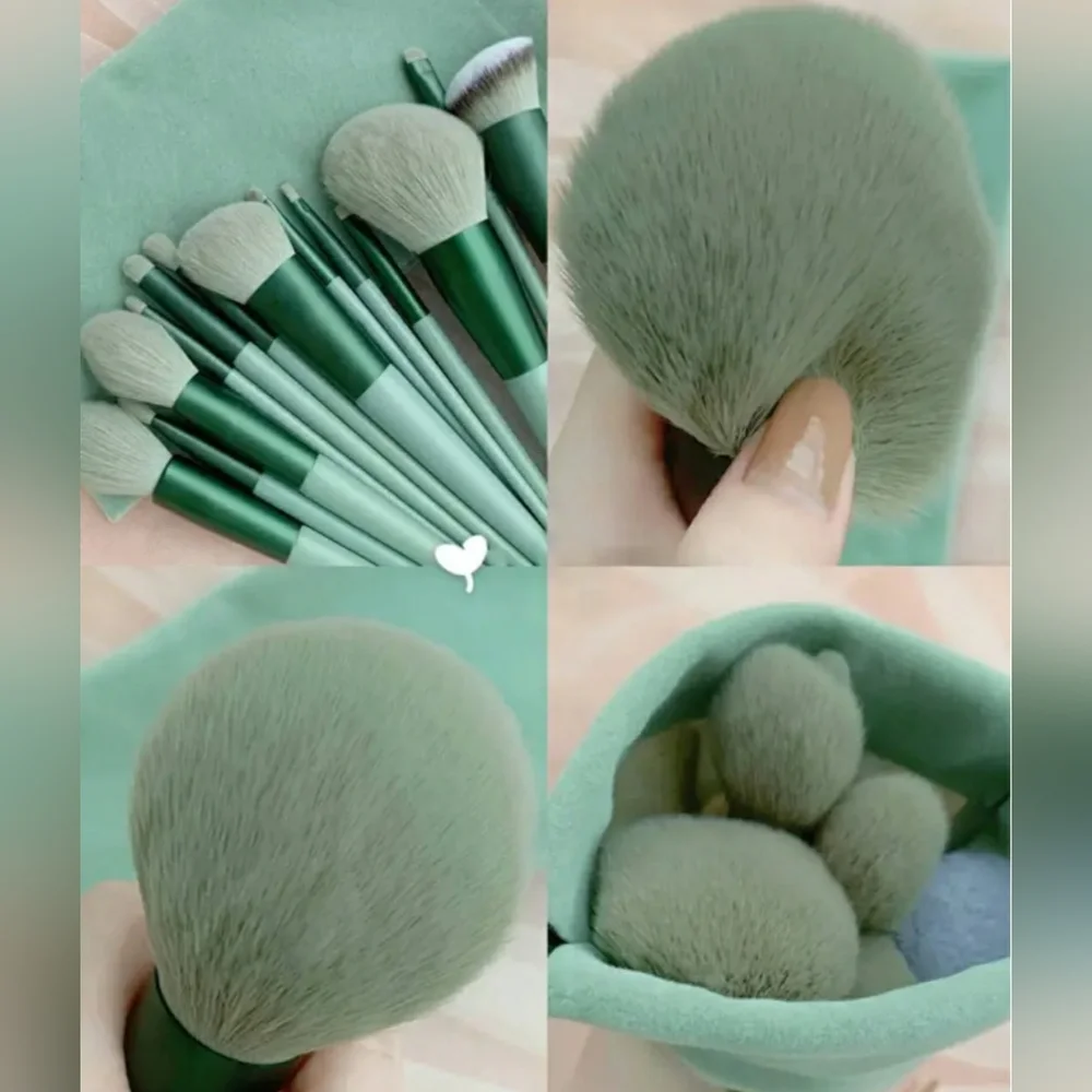 13 PC High-Quality Professional Makeup Brushes, Green, Blue, Brown